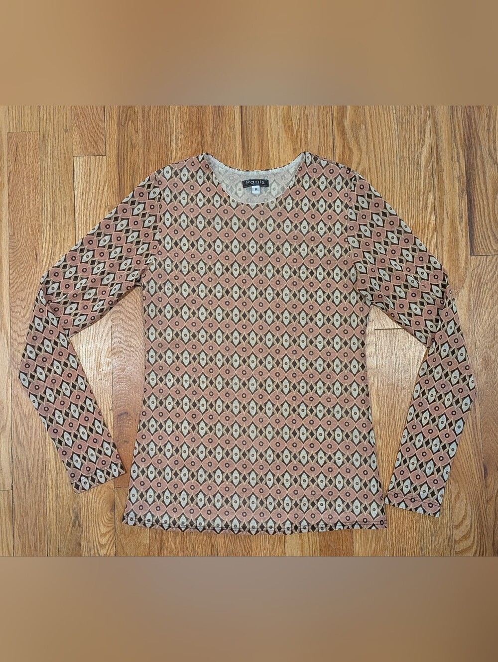 Paniz Retro Print Long Sleeve Top - Pink Brown & Cream